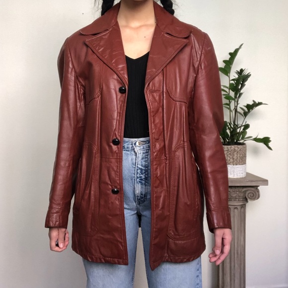 Vintage Jackets & Blazers - Vintage 1960s Brown Leather Jacket